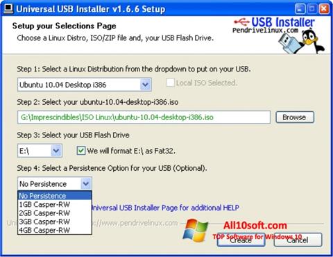 Snimak zaslona Universal USB Installer Windows 10