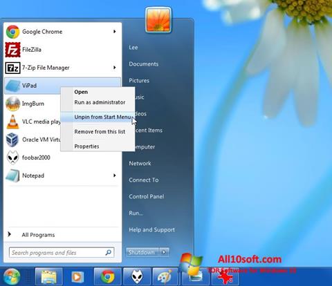 Snimak zaslona ViStart Windows 10