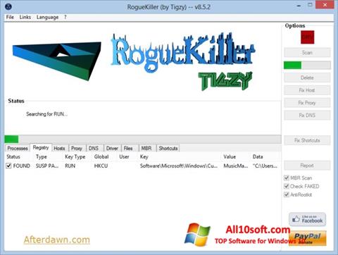 Snimak zaslona RogueKiller Windows 10