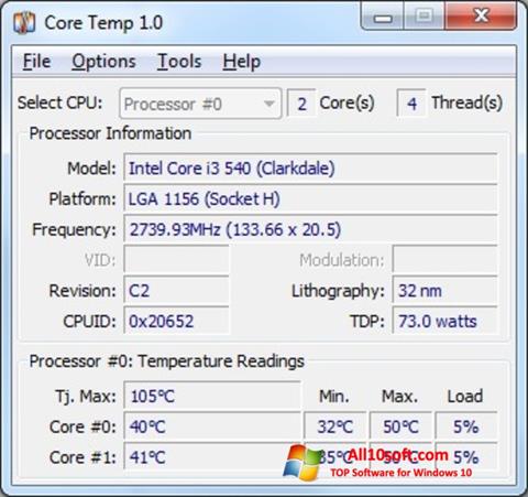 Snimak zaslona Core Temp Windows 10
