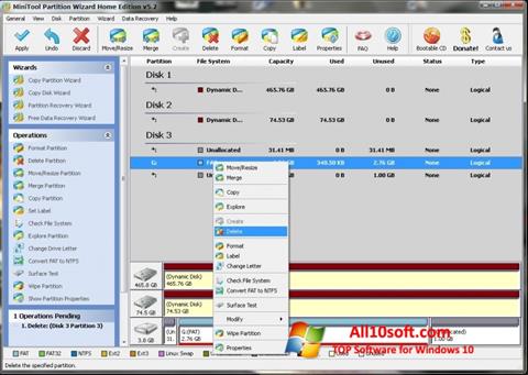Snimak zaslona MiniTool Partition Wizard Windows 10