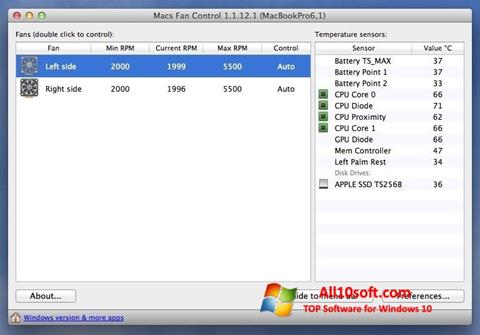 Snimak zaslona Macs Fan Control Windows 10