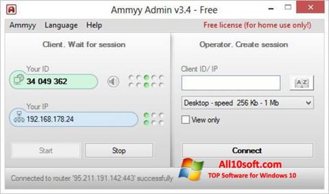 Snimak zaslona Ammyy Admin Windows 10