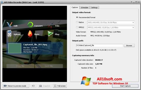 Snimak zaslona AVS Video Recorder Windows 10