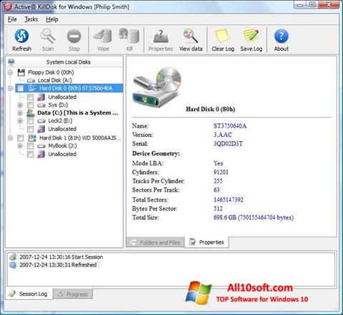Snimak zaslona Active KillDisk Windows 10