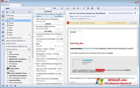 Snimak zaslona Opera Mail Windows 10