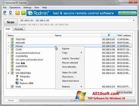 Snimak zaslona Advanced IP Scanner Windows 10
