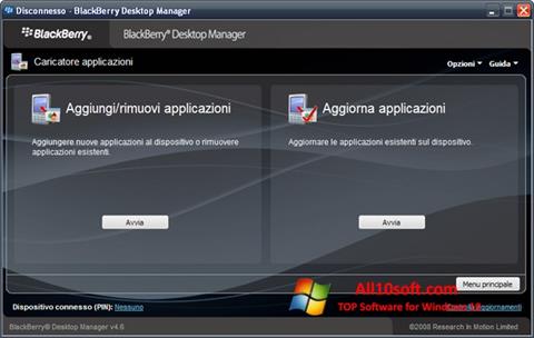 Snimak zaslona BlackBerry Desktop Manager Windows 10