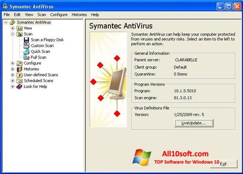 Snimak zaslona Symantec Antivirus Windows 10