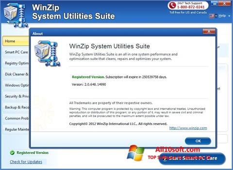 Snimak zaslona WinZip System Utilities Suite Windows 10