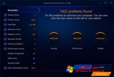 Snimak zaslona Advanced SystemCare Free Windows 10