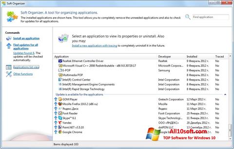 Snimak zaslona Soft Organizer Windows 10
