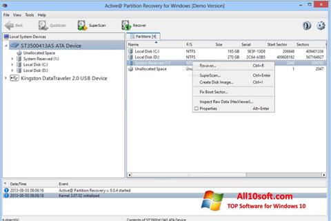 Snimak zaslona Active Partition Recovery Windows 10