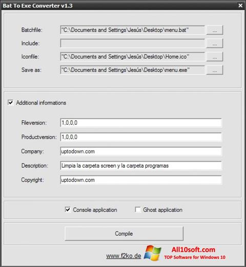 Snimak zaslona Bat To Exe Converter Windows 10