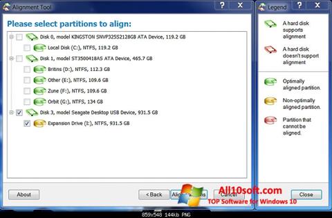 Snimak zaslona Paragon Alignment Tool Windows 10