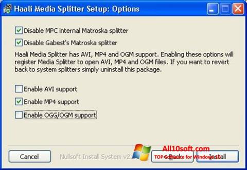 Snimak zaslona Haali Media Splitter Windows 10