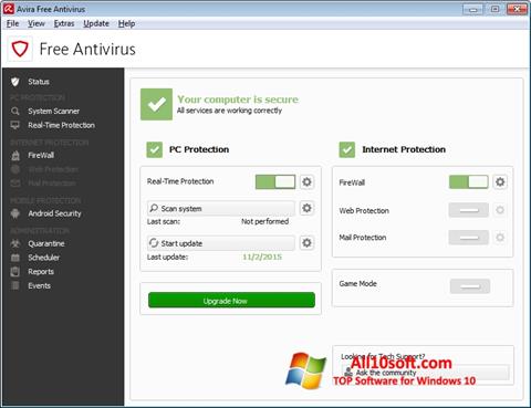 Snimak zaslona Avira Free Antivirus Windows 10