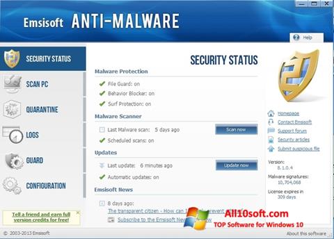 Snimak zaslona Emsisoft Anti-Malware Windows 10