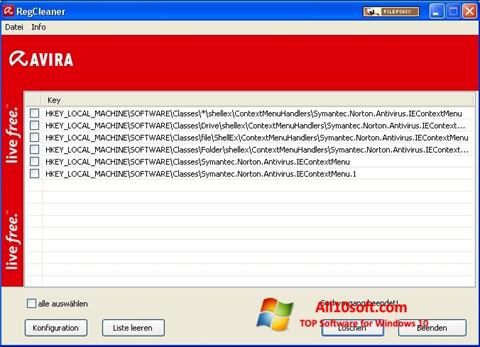 Snimak zaslona Avira Registry Cleaner Windows 10