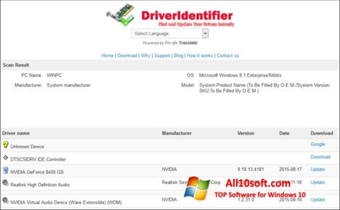 Snimak zaslona Driver Identifier Windows 10