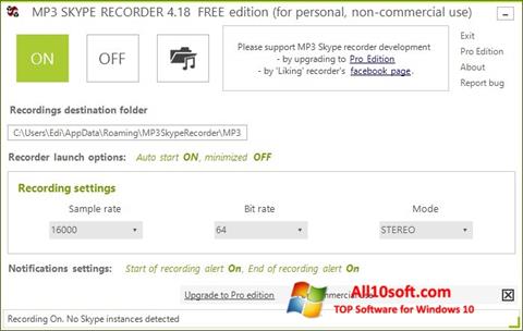 Snimak zaslona MP3 Skype Recorder Windows 10