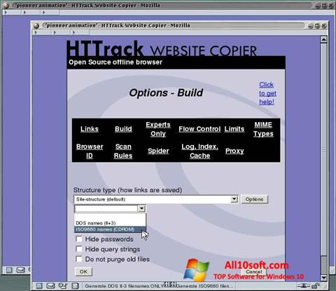Snimak zaslona HTTrack Website Copier Windows 10