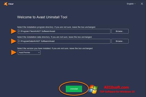 Snimak zaslona Avast Uninstall Utility Windows 10