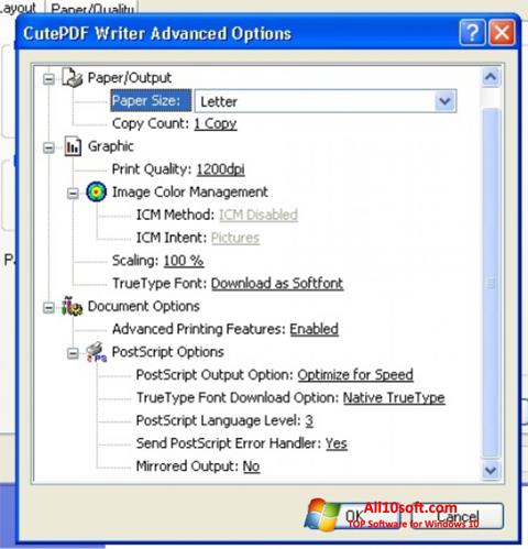 Snimak zaslona CutePDF Writer Windows 10