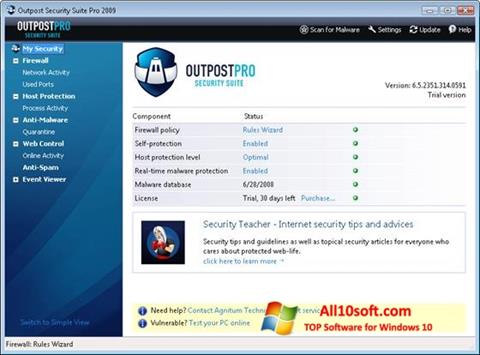 Snimak zaslona Outpost Security Suite PRO Windows 10
