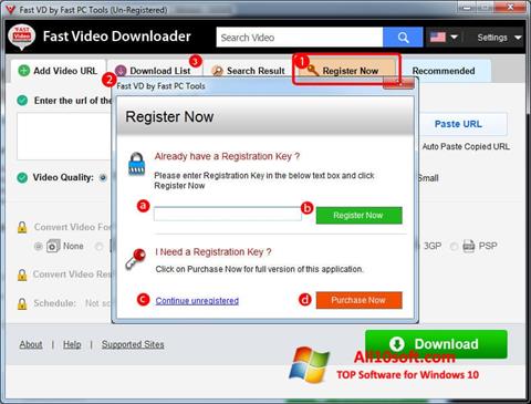 Snimak zaslona Fast Video Downloader Windows 10