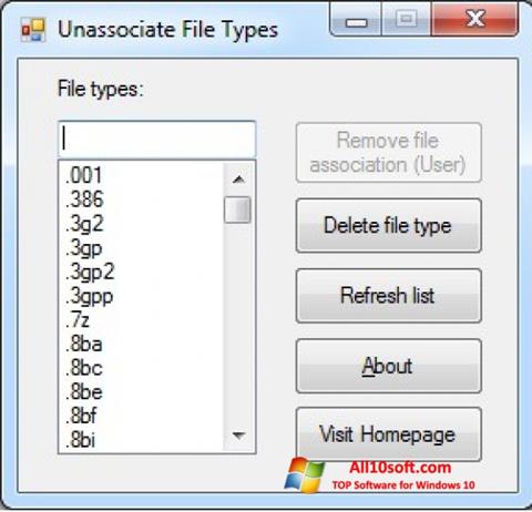 Snimak zaslona Unassociate File Types Windows 10