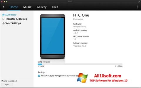 Snimak zaslona HTC Sync Windows 10