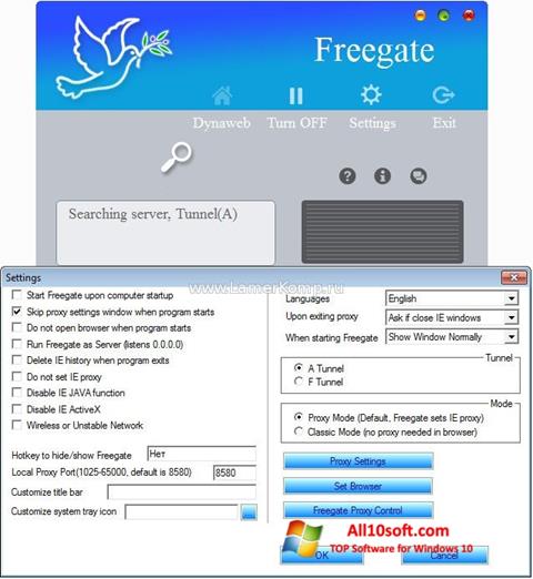 Snimak zaslona Freegate Windows 10