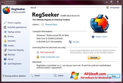 Snimak zaslona RegSeeker Windows 10