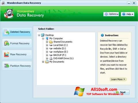 Snimak zaslona Wondershare Data Recovery Windows 10