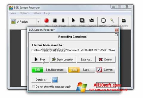 Snimak zaslona BSR Screen Recorder Windows 10