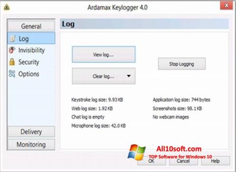 Snimak zaslona Ardamax Keylogger Windows 10