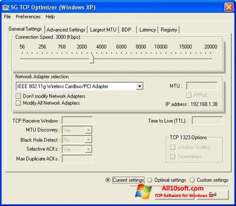 Snimak zaslona TCP Optimizer Windows 10
