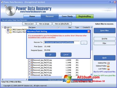 Snimak zaslona Power Data Recovery Windows 10