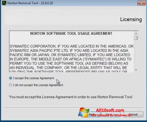 Snimak zaslona Norton Removal Tool Windows 10