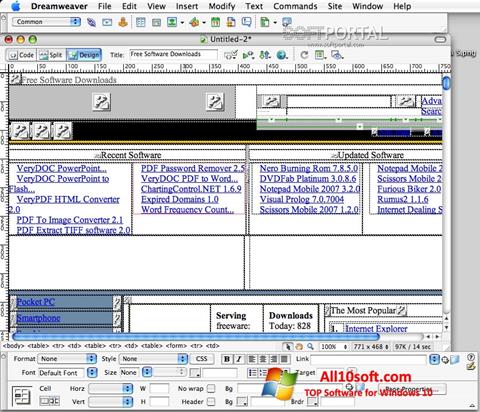 Snimak zaslona Macromedia Dreamweaver Windows 10