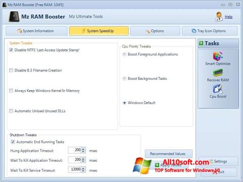 Snimak zaslona Mz RAM Booster Windows 10