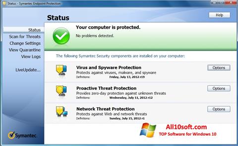 Snimak zaslona Symantec Endpoint Protection Windows 10