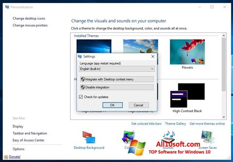 Snimak zaslona Personalization Panel Windows 10