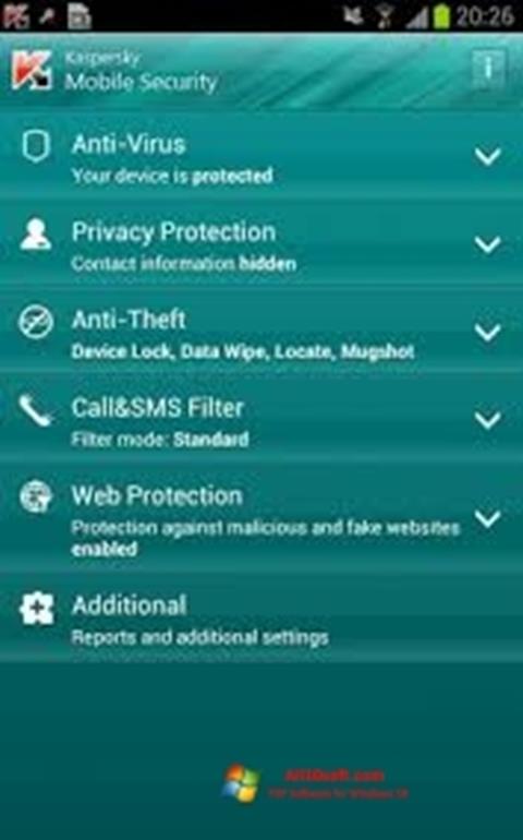 Snimak zaslona Kaspersky Mobile Security Windows 10