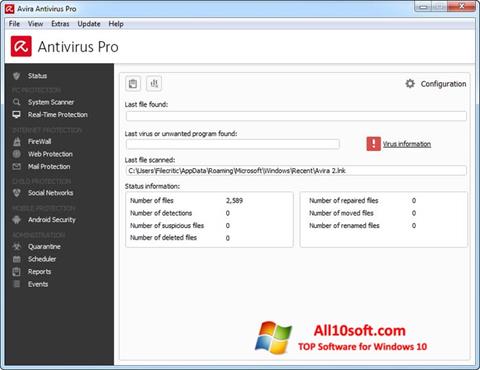 Snimak zaslona Avira Antivirus Windows 10