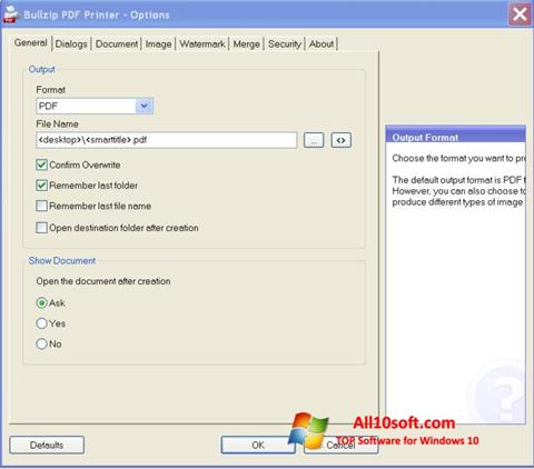 Snimak zaslona BullZip PDF Printer Windows 10