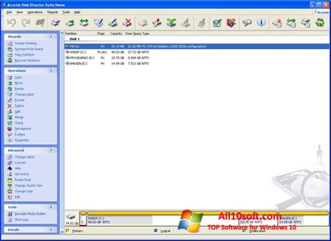 Snimak zaslona Acronis Disk Director Windows 10